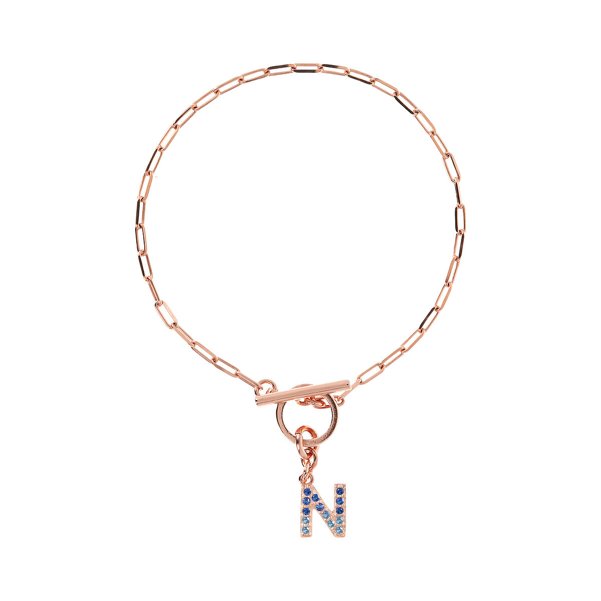Forzatina Chain Bracelet with Pavé Letter Pendant in Cubic Zirconia