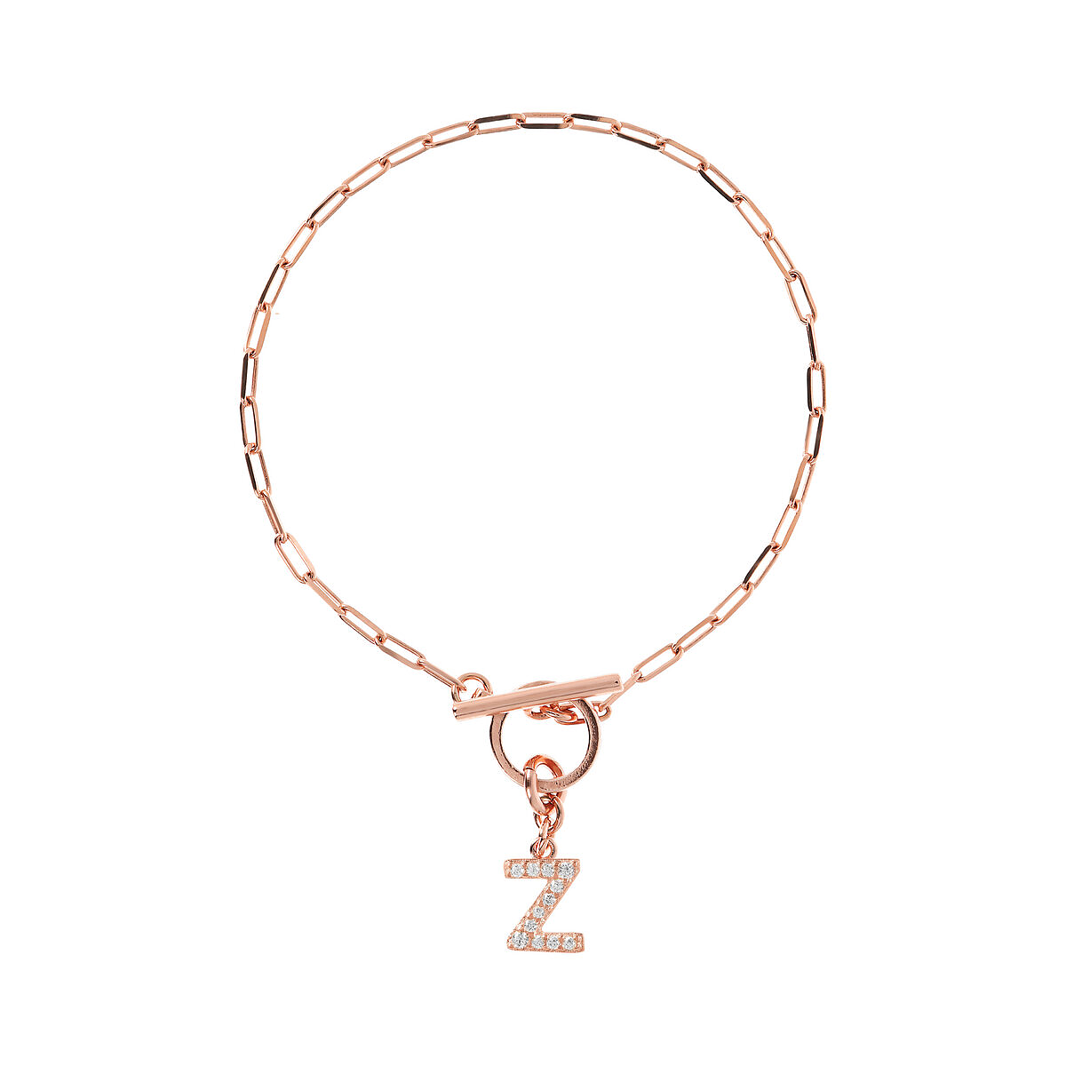 Forzatina Chain Bracelet with Pavé Letter Pendant in Cubic Zirconia