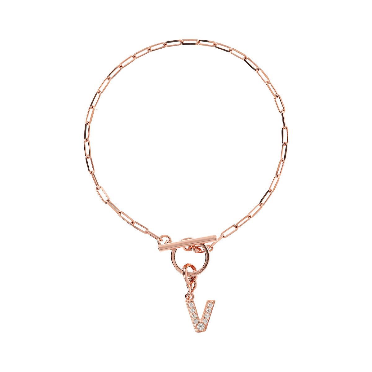 Forzatina Chain Bracelet with Pavé Letter Pendant in Cubic Zirconia