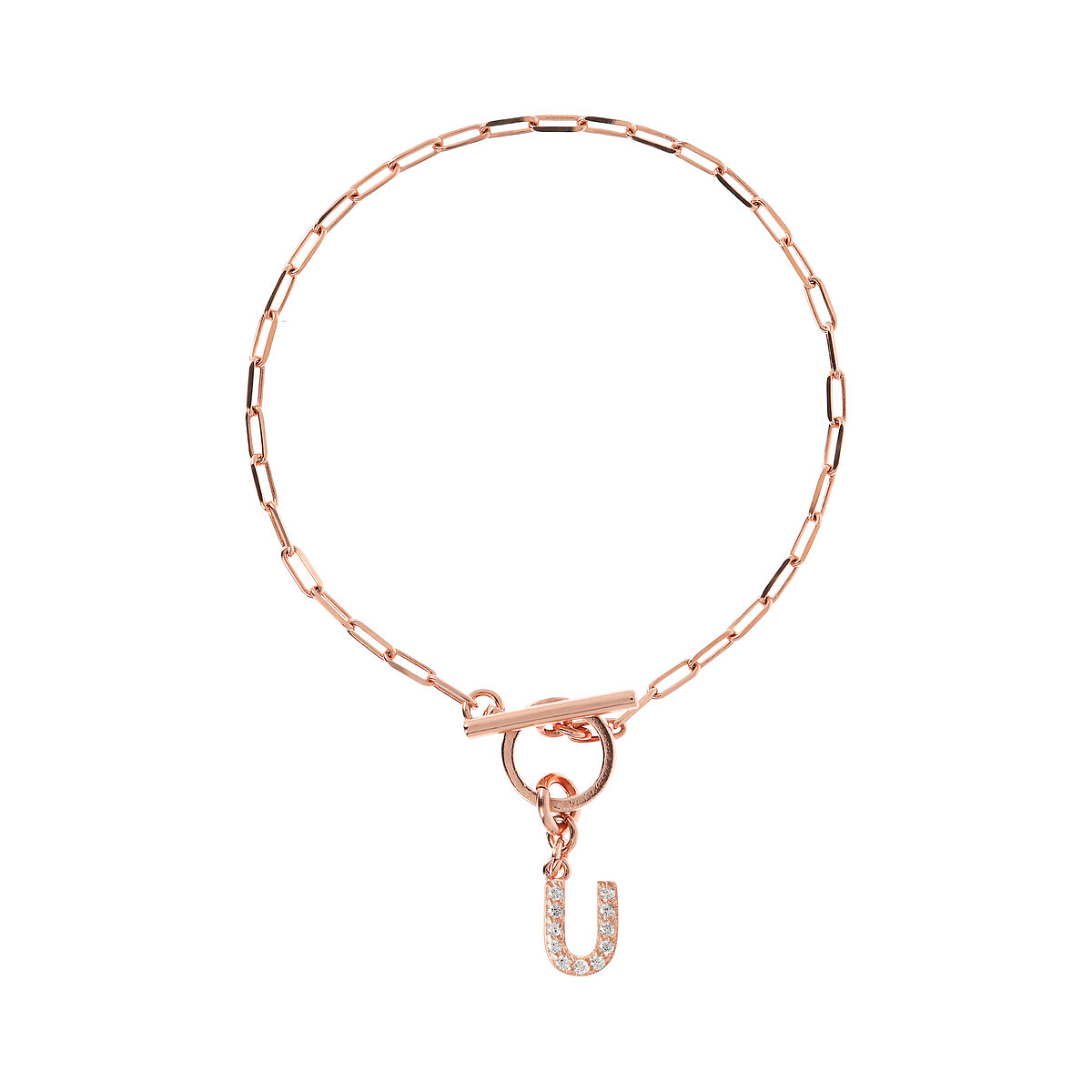 Forzatina Chain Bracelet with Pavé Letter Pendant in Cubic Zirconia