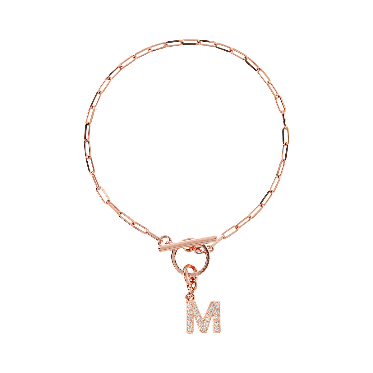 Forzatina Chain Bracelet with Pavé Letter Pendant in Cubic Zirconia