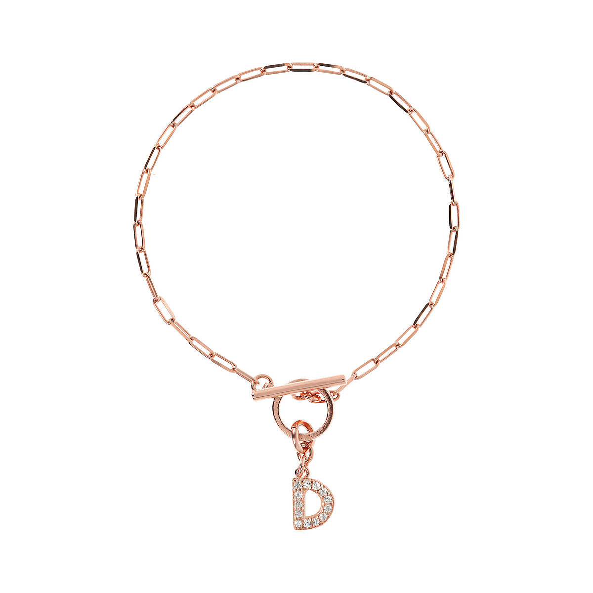 Forzatina Chain Bracelet with Pavé Letter Pendant in Cubic Zirconia