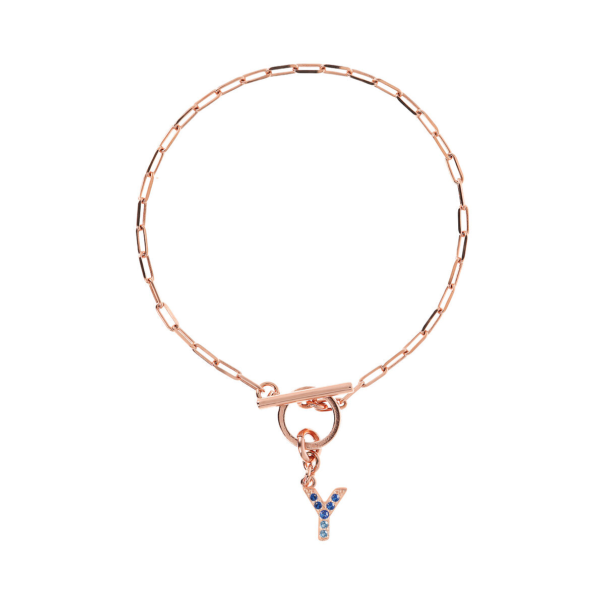 Forzatina Chain Bracelet with Pavé Letter Pendant in Cubic Zirconia