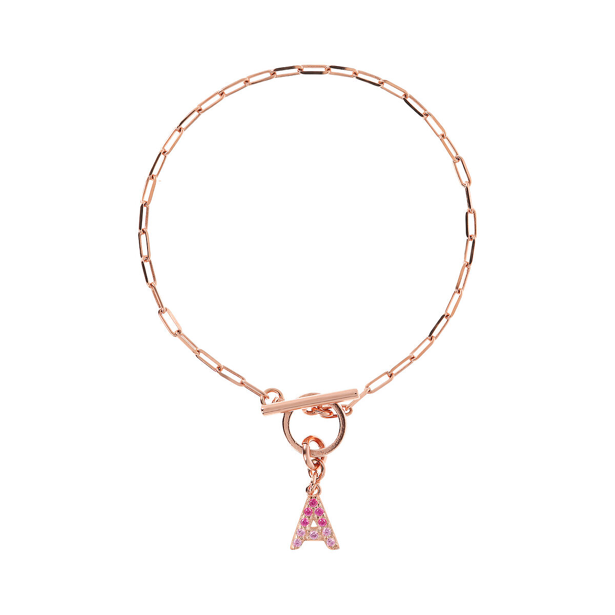 Forzatina Chain Bracelet with Pavé Letter Pendant in Cubic Zirconia