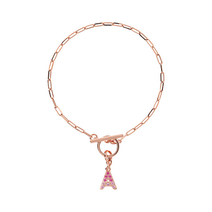 Forzatina Chain Bracelet with Pavé Letter Pendant in Cubic Zirconia