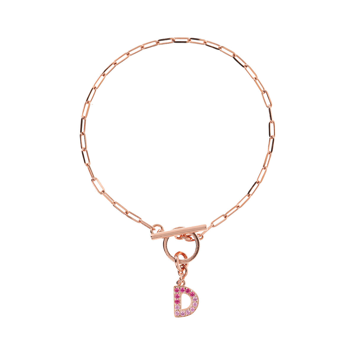 Forzatina Chain Bracelet with Pavé Letter Pendant in Cubic Zirconia