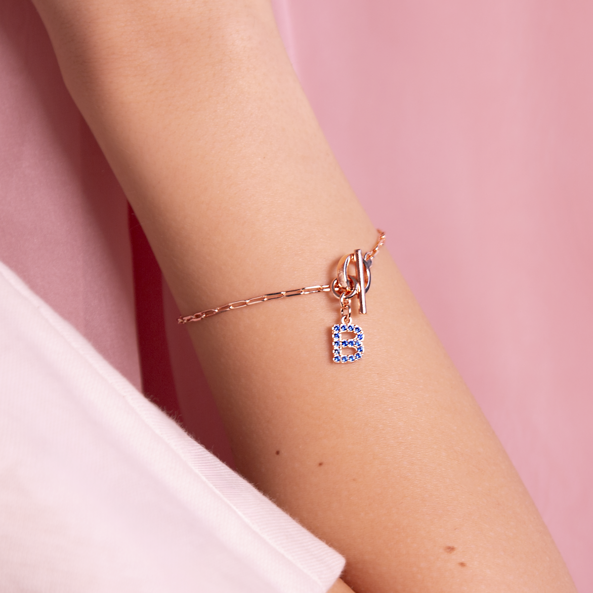 Forzatina Chain Bracelet with Pavé Letter Pendant in Cubic Zirconia
