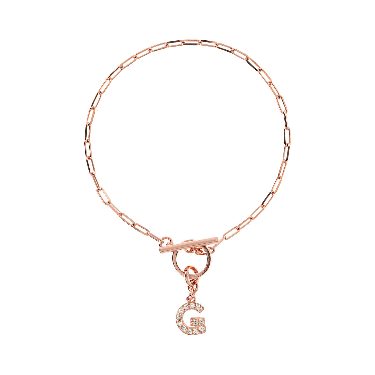 Forzatina Chain Bracelet with Pavé Letter Pendant in Cubic Zirconia
