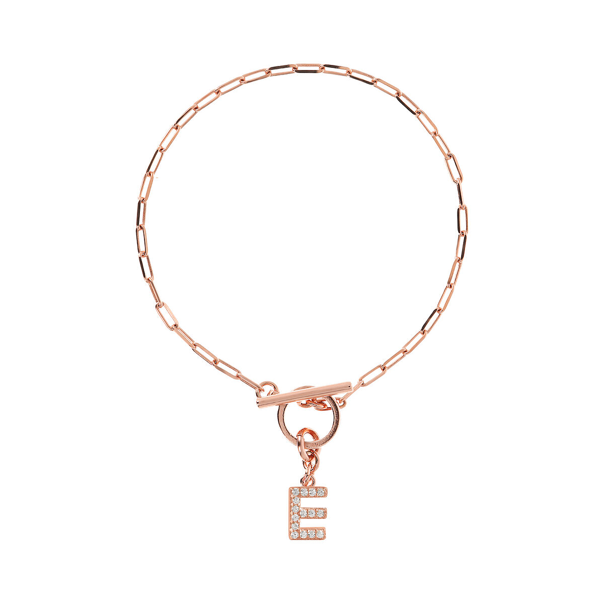 Forzatina Chain Bracelet with Pavé Letter Pendant in Cubic Zirconia