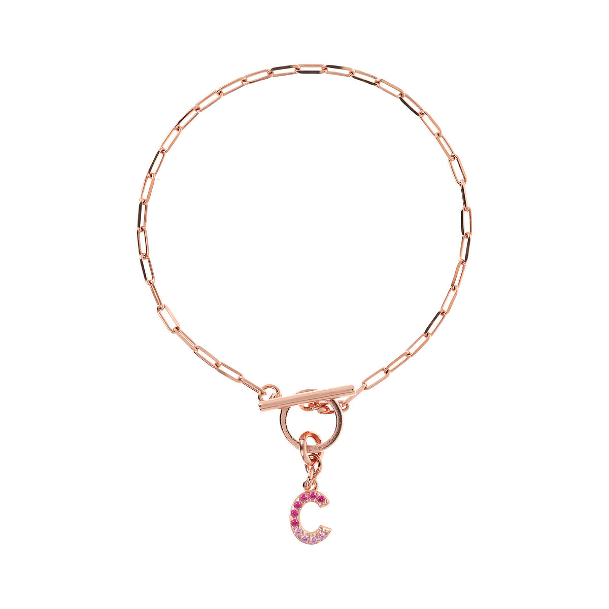 Forzatina Chain Bracelet with Pavé Letter Pendant in Cubic Zirconia