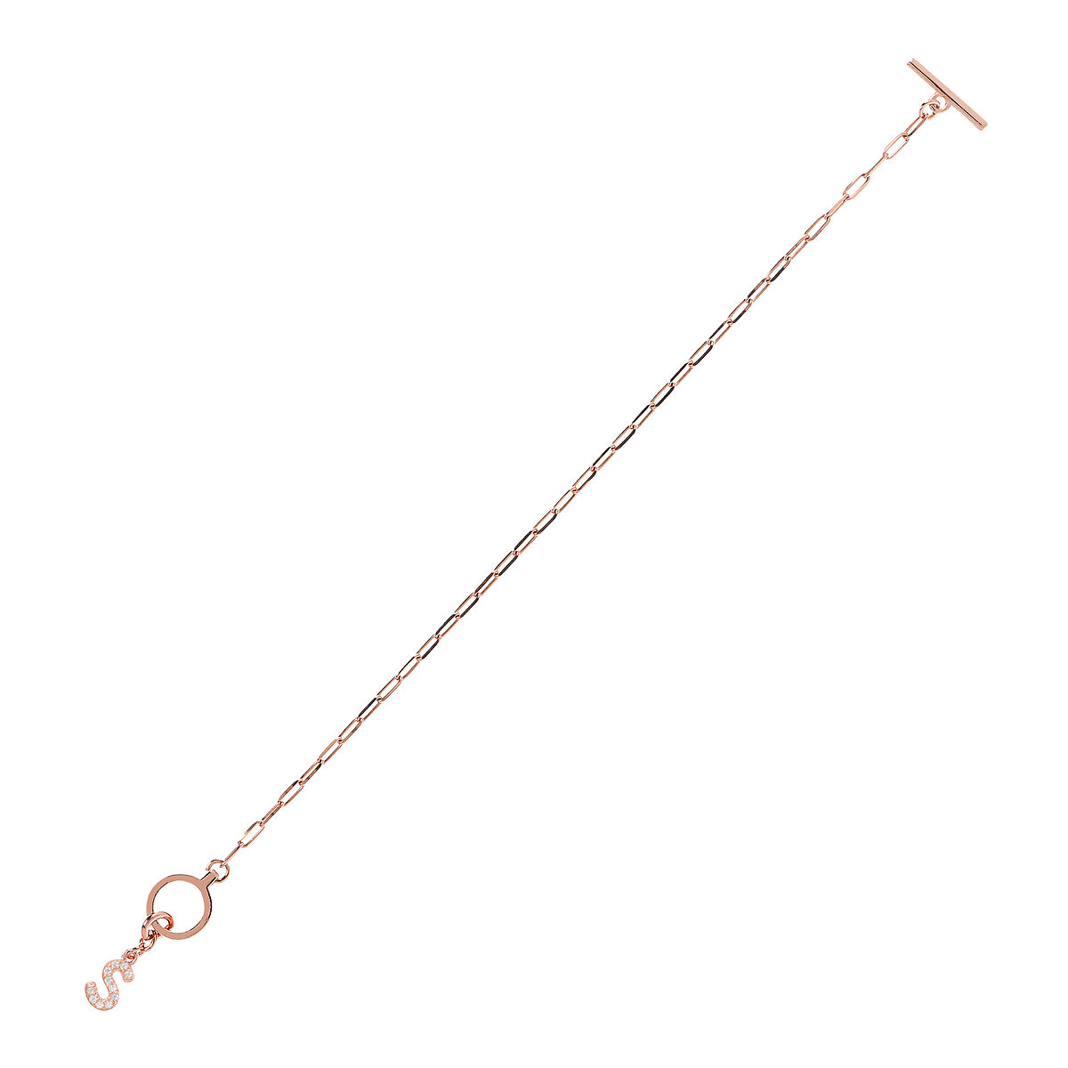Forzatina Chain Bracelet with Pavé Letter Pendant in Cubic Zirconia