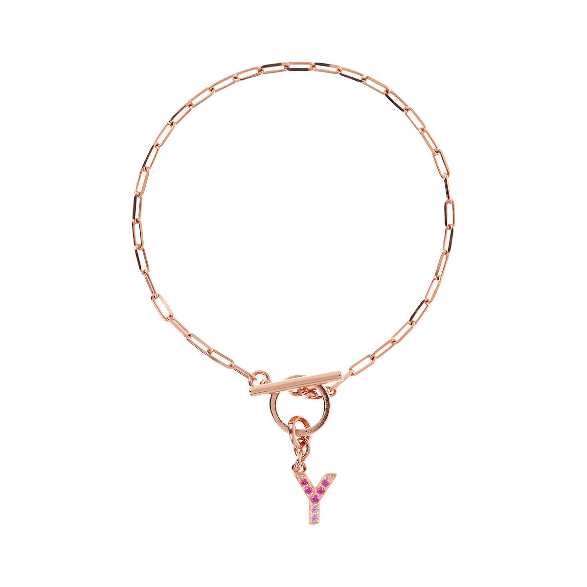 Forzatina Chain Bracelet with Pavé Letter Pendant in Cubic Zirconia