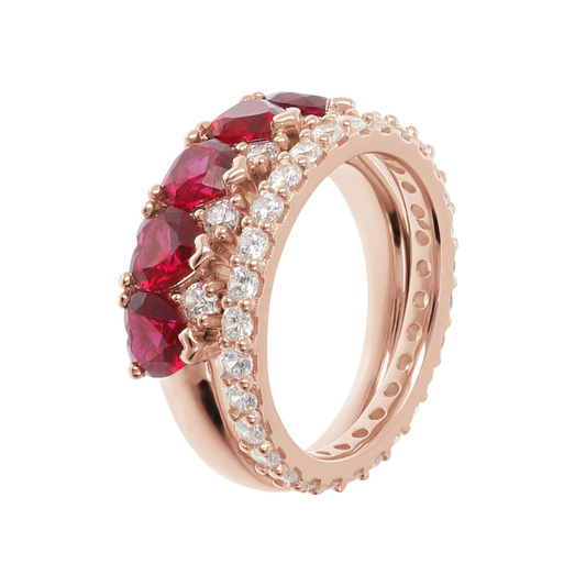 Bicolor Ring Set with Cubic Zirconia Hearts