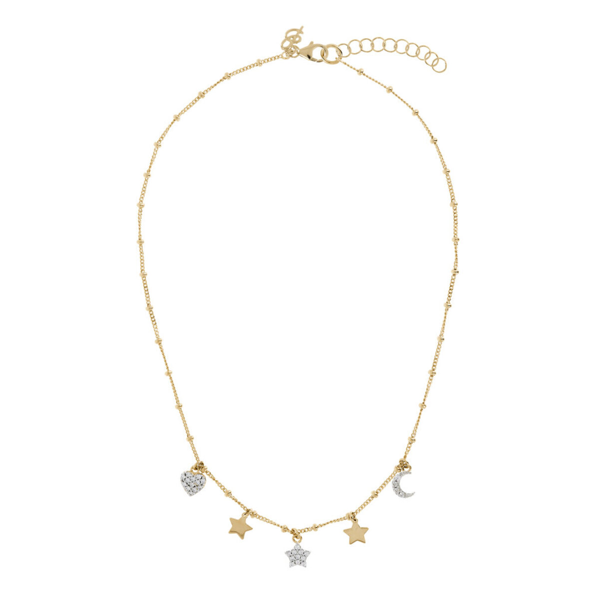 Golden Necklace with Charms and Pavé in Cubic Zirconia