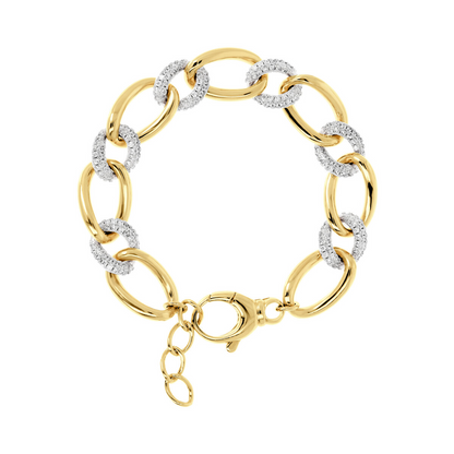 Golden Oval Links Bracelet and Pavé Elements in Cubic Zirconia