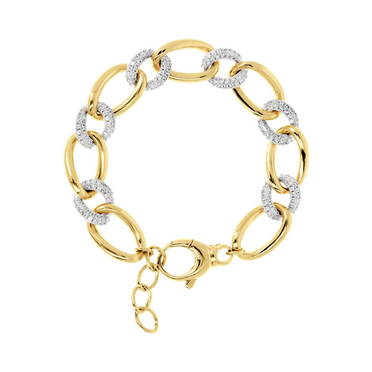 Golden Oval Links Bracelet and Pavé Elements in Cubic Zirconia