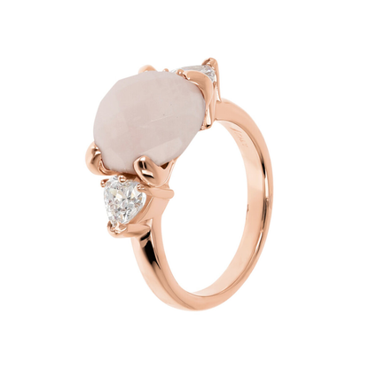 Cocktail Ring with Natural Stone and Cubic Zirconia Hearts