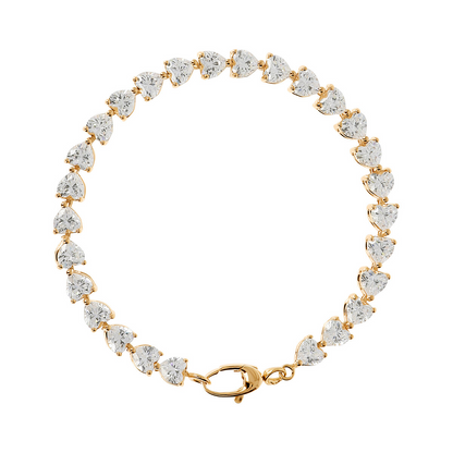 Golden Tennis Bracelet with Cubic Zirconia Hearts