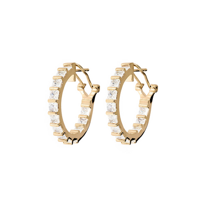 Golden Hoop Earrings with Square Cubic Zirconia