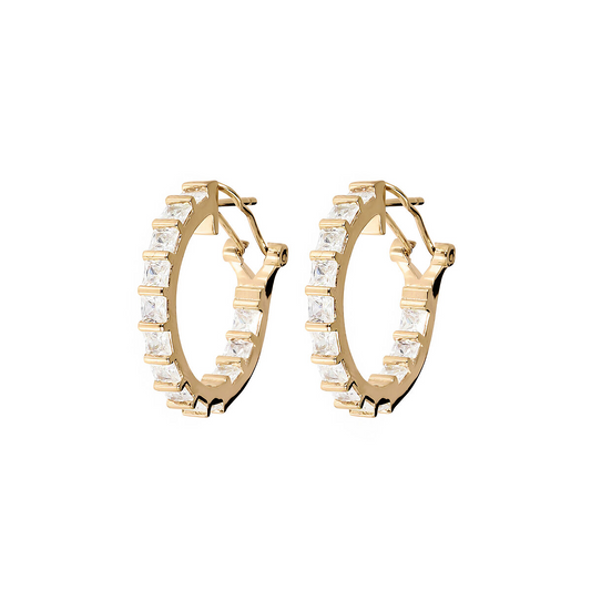 Golden Hoop Earrings with Square Cubic Zirconia