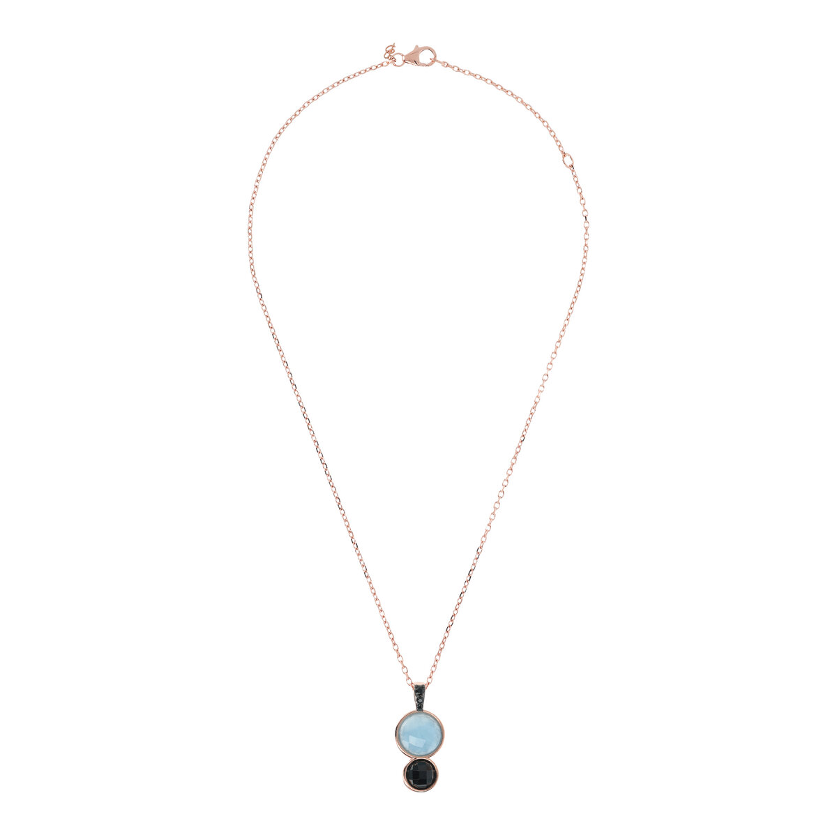 Forzatina Chain Necklace with Graduated Pendant in Round Natural Stones and Pavé