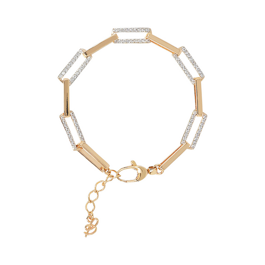 Golden Link Bracelet with Cubic Zirconia
