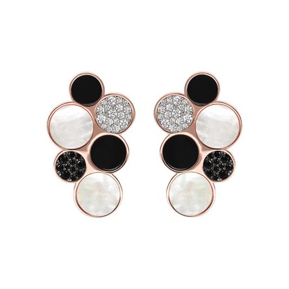 Cluster Earrings in White Mother of Pearl, Black Onyx and Cubic Zirconia