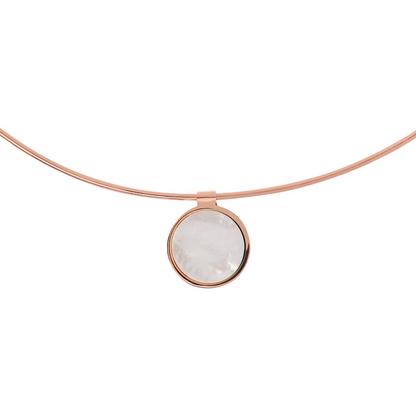 Choker Necklace with Disc Pendant in Flat Natural Stone