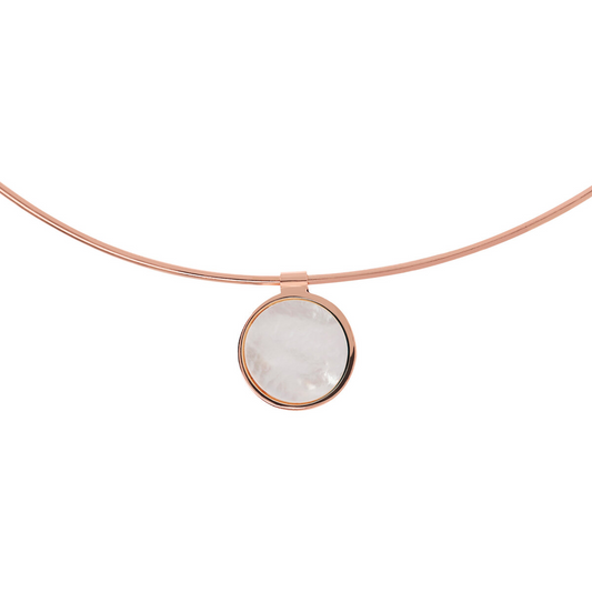 Choker Necklace with Disc Pendant in Flat Natural Stone