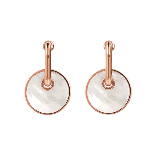 Earrings with Button Pendant in Flat Natural Stone