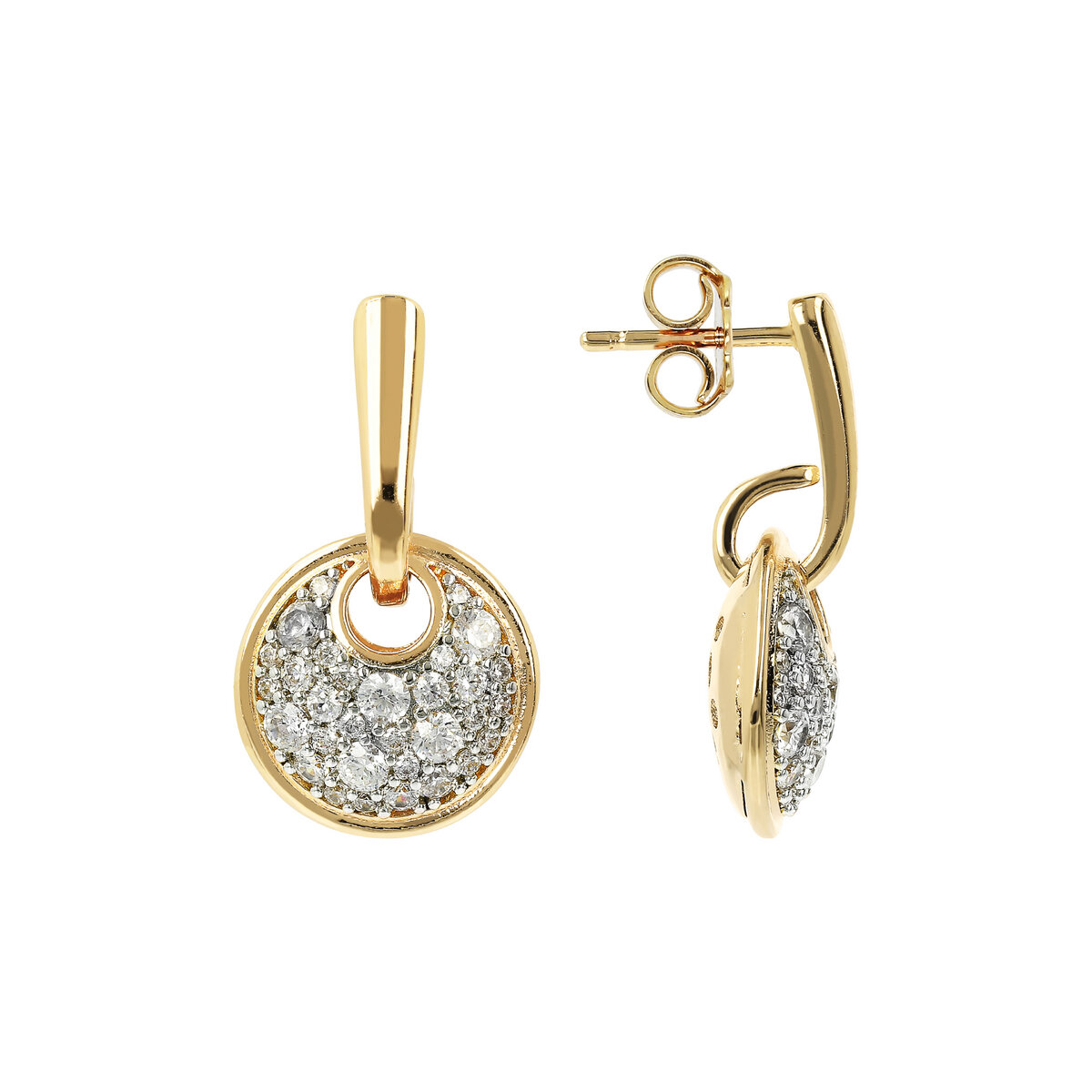BRONZALLURE GOLDEN-EARRING WITH CIRCLE PENDANT MIXED PAVE CZ