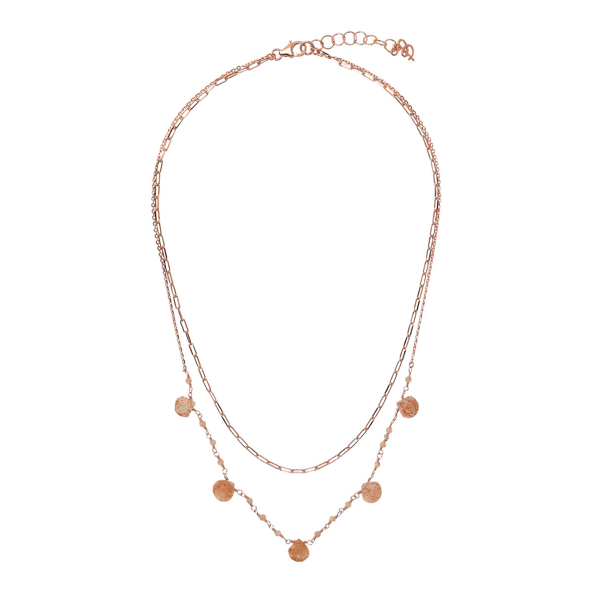 Double Multi-strand Necklace with Drop Shape Natural Stones