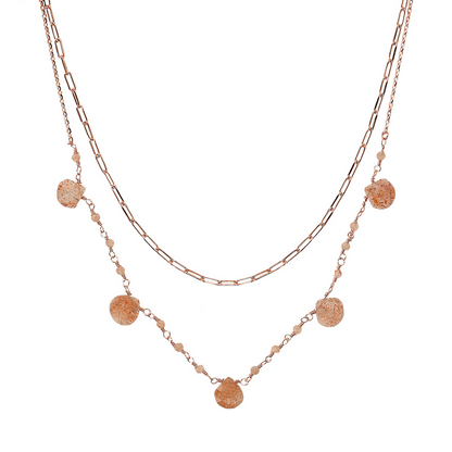 Double Multi-strand Necklace with Drop Shape Natural Stones