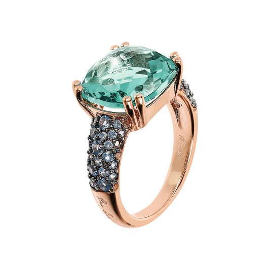 Cocktail Ring with Square Prism Gem and Pavé