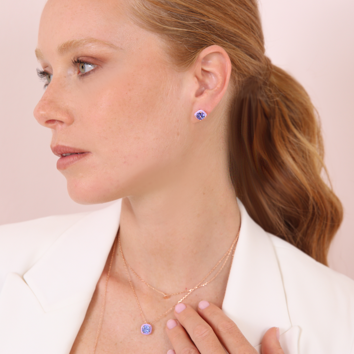 Enamelled Stud Earrings with Nano Square Crystal