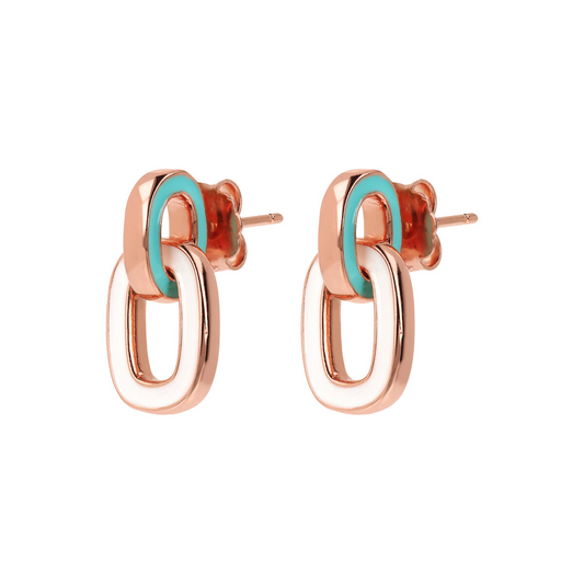 Bicolor Pendant Earrings with Double Enamelled Link