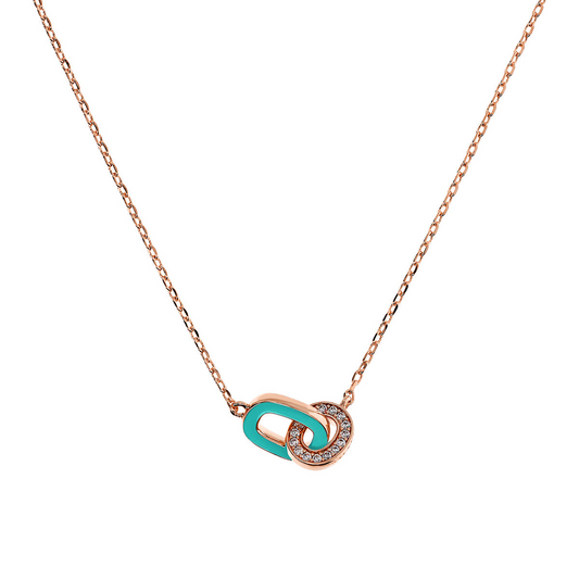 Forzatina Chain Necklace with Double Enamelled Link and Cubic Zirconia Pavé