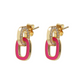 Golden Pendant Earrings with Double Enamelled Link and Cubic Zirconia Pavé