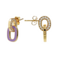 Golden Pendant Earrings with Double Enamelled Link and Cubic Zirconia Pavé