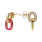 Golden Pendant Earrings with Double Enamelled Link and Cubic Zirconia Pavé