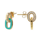Golden Pendant Earrings with Double Enamelled Link and Cubic Zirconia Pavé
