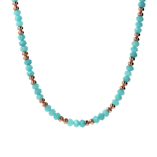 Choker Necklace with Golden Rosé Rondelle and Faceted Natural Stones