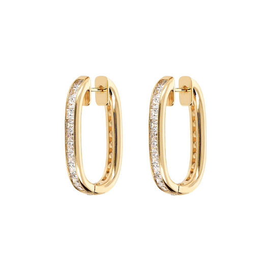 Golden Oval Earrings with Cubic Zirconia