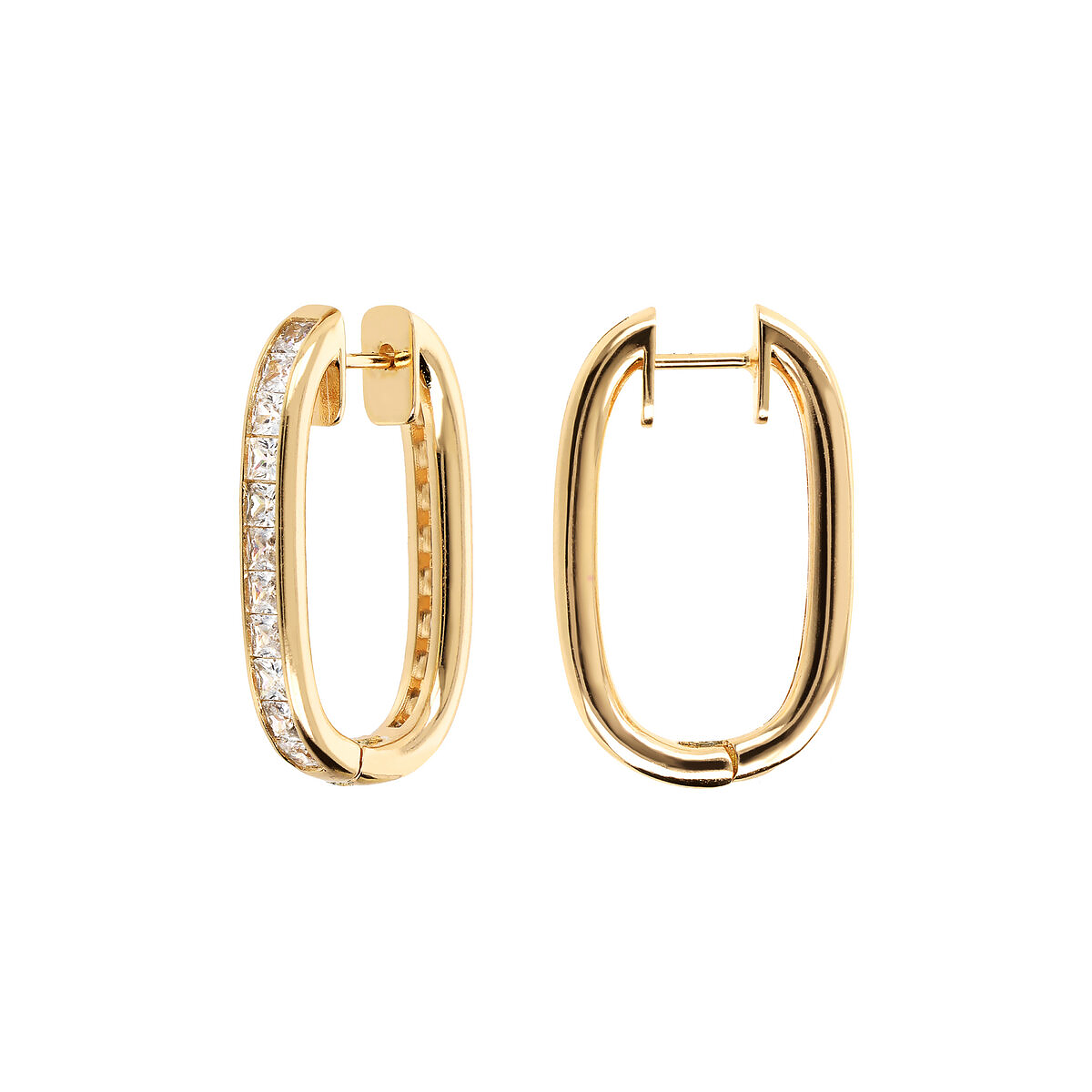 Golden Oval Earrings with Cubic Zirconia