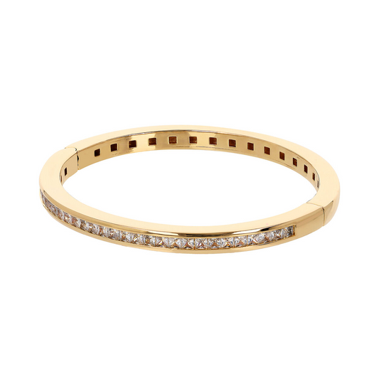 Golden Rigid Bracelet with Princess Cut Square Cubic Zirconia