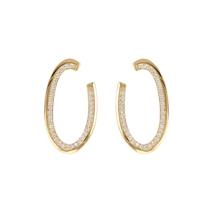 Golden Oval Drop Earrings with Cubic Zirconia