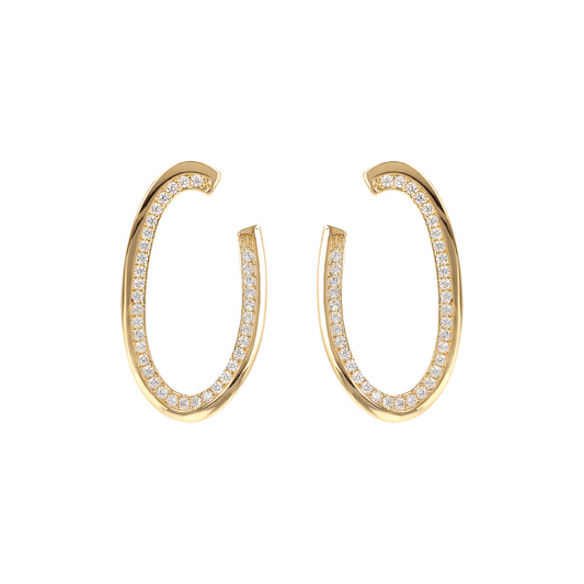 Golden Oval Drop Earrings with Cubic Zirconia