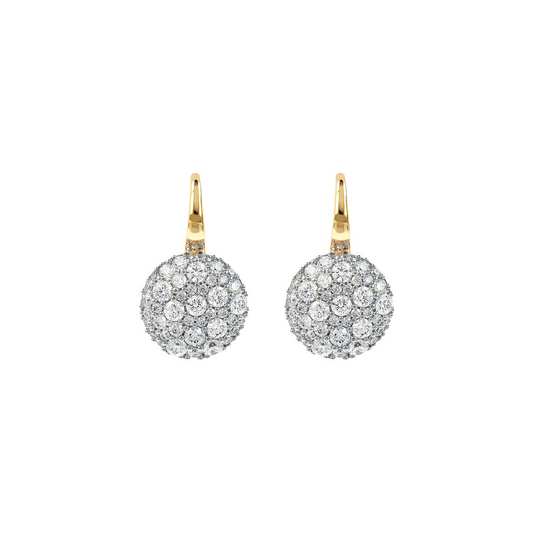 Golden Pendant Earrings with Round Pavé in Cubic Zirconia