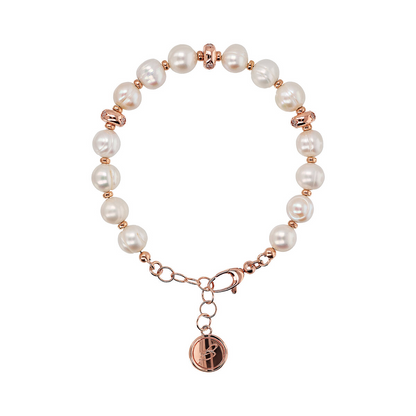 Bracelet with Etoile Rondelle and White Freshwater Circled Pearls Ø 8.5/9.5 mm