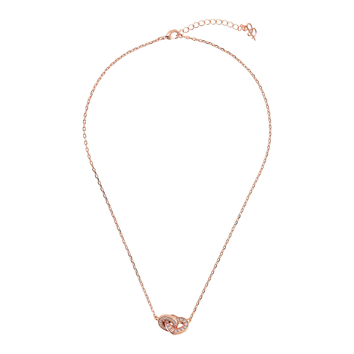 Forzatina Chain Necklace with Double Pavé Heart Pendant and Oval Link